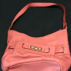 Stylish Coral Shoulder Bag with Gold Accents
